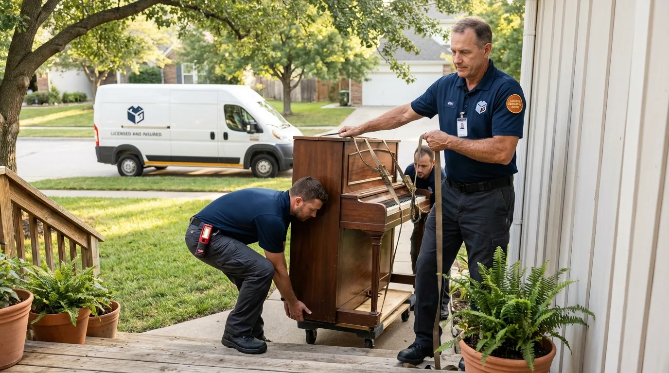 Licensed piano movers securing grand piano in Erwin, TN