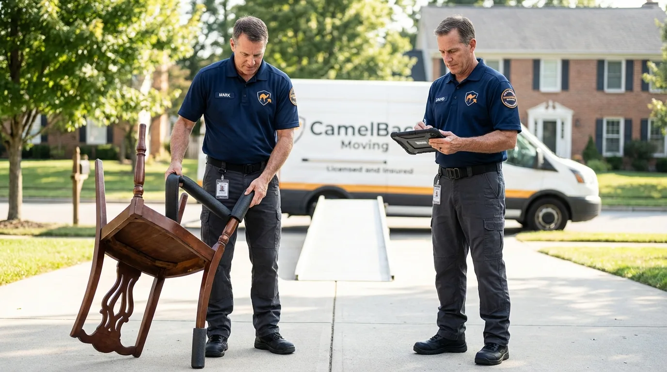 Movers inspecting furniture for damage prevention before loading in Erwin, TN