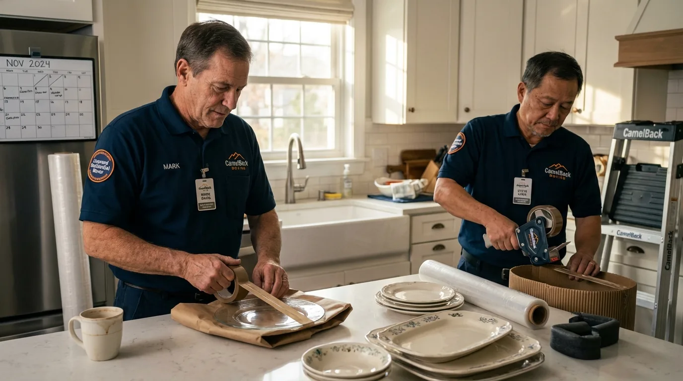 Professional crew packing kitchen dishware in Erwin, TN